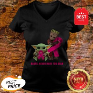 Baby Yoda And Baby Groot Alone Never Have You Been Breast Cancer Awareness V-Neck