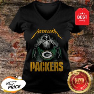 Official Metallica Skeleton Flag Green Bay Packers V-Neck
