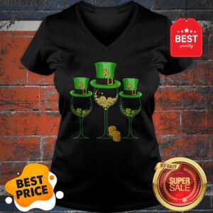 Official Three Wine Glass St Patrick’s Day Gifts Lucky Irish Shamrock V-Neck