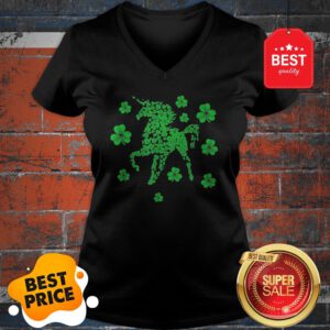 Premium Unicorn Irish Shamrock Clovers St Patrick’s Day Fairy Tale V-Neck