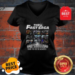 Awesome The Fast Saga F1 F2 F3 F4 F5 F6 F7 F8 F9 2001 2020 9 Movie Thank You For The Memories V-Neck