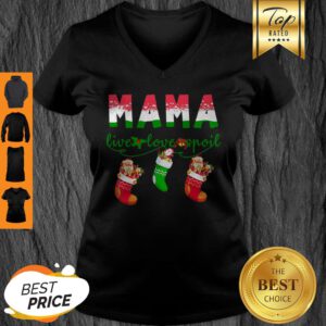 Beautiful Mama Love Love Spoil Tee Christmas Santa Socks Grandma Gift V-Neck