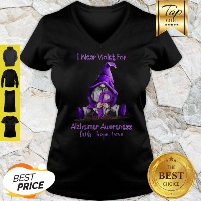 Good Gnome I Wear Violet For Alzheimer Awareness Faith Hope Love V-Neck