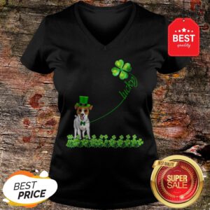 Good Lucky Saint Jack Russell Terrier Dog Shamrock St Patrick Day T-V-Neck