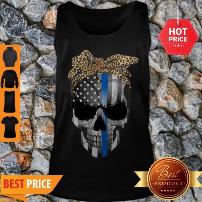 Good Thin Blue Line Skull Leopard Bow Tank Top