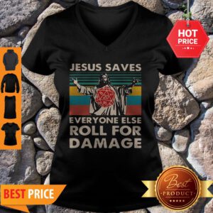 Good Vintage Jesus Saves Everyone Else Roll For Damage V-Neck