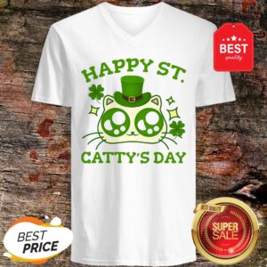 Happy St. Catty’s Day St Patricks Funny Cat Clover T-V-Neck