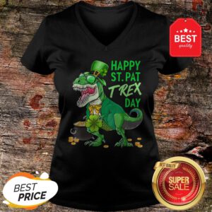 Happy St. Pat T-Rex Day Dinosaur St. Patricks Day Shamrock T-V-Neck