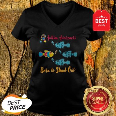 Nice Born To Stand Out Puzzle Ribbon Cool Autism Awareness Gift V-Neck