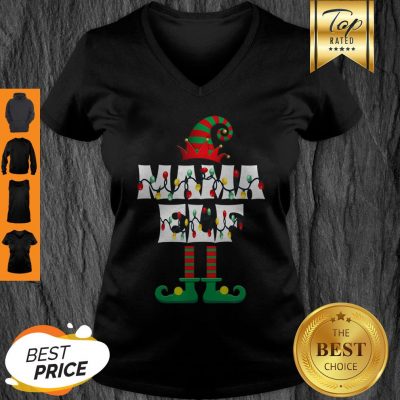 Nice Mama Elf Heart Christmas Matching Family Gift Ugly V-Neck