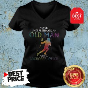 Nice Never Underestimate An Old Man With A Lacrosse Stick Colors V-Neck