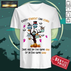 Owls Every Student Can Learn Just Not On The Same Day Or In The Same Way V-neck - Design By Refinetee