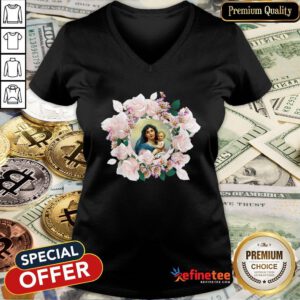 Premium Our Blessed Mother Mary And Jesus Vintage Flora Catholic V-neck - Design By Refinetee