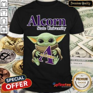 Pretty Baby Yoda Hug Alcorn State University Star Wars Shirt - Design By Refinetee.com