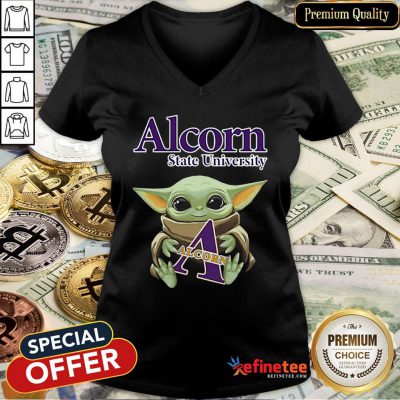 Pretty Baby Yoda Hug Alcorn State University Star Wars V-neck - Design By Refinetee.com