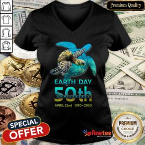Pretty Sea Turtle Earth Day 50th Anniversary April 22nd 1970-2020 V-neck - Design By Refinetee.com