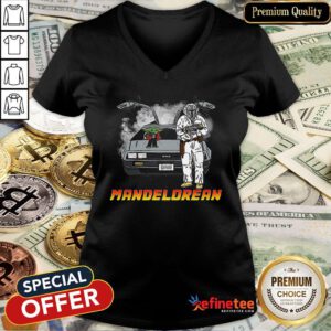 The Mandalorian And Baby Yoda Mandelorean DMC Delorean V-neck - Design By Refinetee.com
