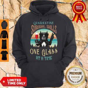 French Bulldog Drink Wine Quarantine Survival Skills One Glass At A Time Vintage Hoodie