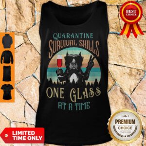 French Bulldog Drink Wine Quarantine Survival Skills One Glass At A Time Vintage Tank Top
