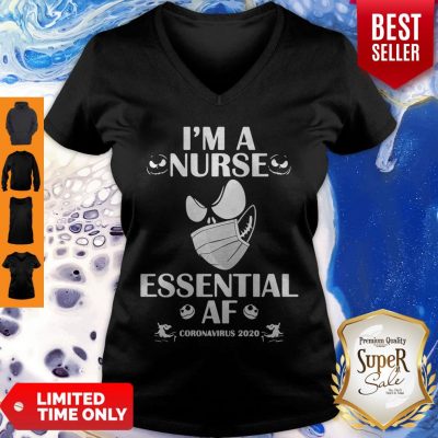 Good I’m Nurse Essential AF Coronavirus 2020 Version Jack Skellington V-Neck