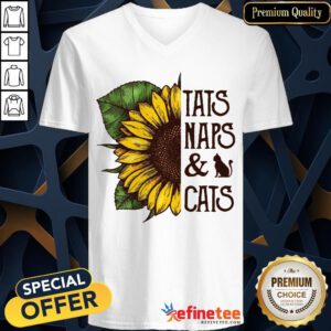 Pretty Sunflower Tats Naps And Cats V-neck - Design By Refinetee