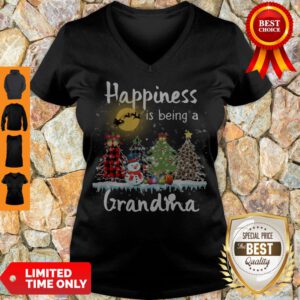 Top Happiness Is Being A Grandma Merry Christmas Snowman V-neck - Design By Refinetee.com