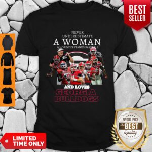 Top Never Underestimate A Woman Who Georgia Bulldogs Signatures Shirt - Design By Refinetee.com