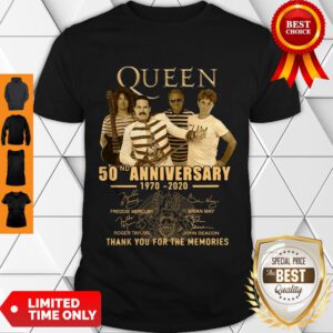 Top Queen 50th Anniversary 1970 2020 Thank You For The Memories Signatures Shirt - Design By Refinetee.com