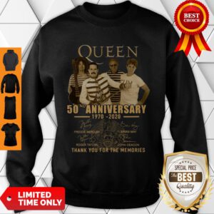 Top Queen 50th Anniversary 1970 2020 Thank You For The Memories Signatures Sweatshirt - Design By Refinetee.com