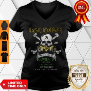 Top Skull Iron Maiden 2020 Pandemic Covid-19 In Case Of Emergency V-neck - Design By Refinetee.com
