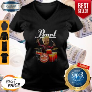 Fretty Baby Groot Show Animal Playing Drum Pearl V-Neck