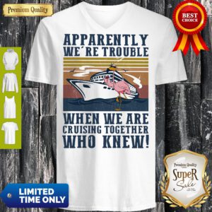Funny Flamingo Apparently Were Trouble When We Are Cruising Together Who Knew Vintage V-Neck