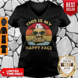Funny Grumpy This Is My Happy Face Vintage V-Neck