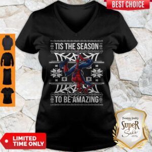 Funny Marvel Spider Man Tis The Season To Be Amazing Ugly Christmas V-Neck