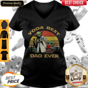 Funny Master Yoda And Baby Yoda Best Dad Ever Vintage V-Neck
