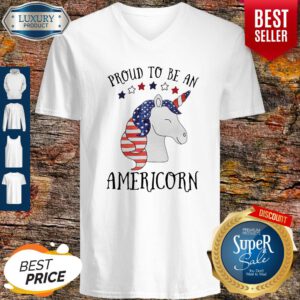 Funny Unicorn Proud To Be An Americorn American Flag Independence Day V-Neck