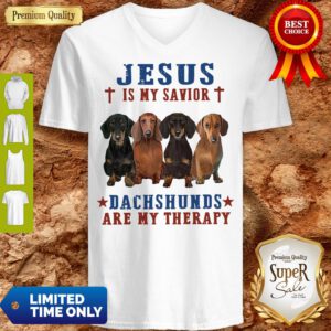 Nice Jesus Is My Savior Dachshunds Are My Therapy V-Neck