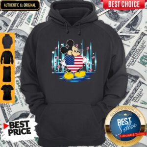 Nice Mickey Mouse Hug Heart God Bless America Flag Independence Day Hoodie