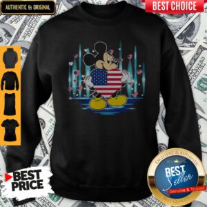 Nice Mickey Mouse Hug Heart God Bless America Flag Independence Day Sweatshirt