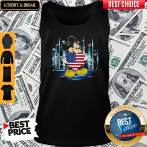 Nice Mickey Mouse Hug Heart God Bless America Flag Independence Day Tank Top