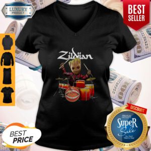 Pretty Baby Groot Show Animal Playing Drum Zidian V-Neck