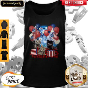 Pretty Cats Balloons Fireworks Independence Day 4th Of July Tank Top