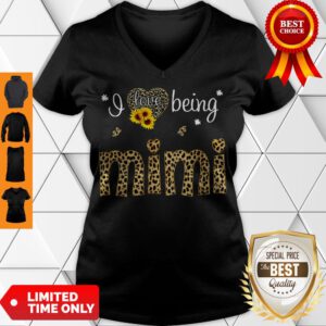 Pretty I Love Being Mimi Leopard Sunflower V-Neck