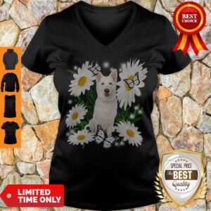 Pretty White German Shepherd Daisy Flower Classic T-V-Neck