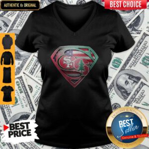 Top Superman San Francisco 49ers Vs Spine American Flag Independence Day V-Neck
