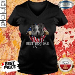 Hot Blood Inside Me Blue Merle Collie Dog American Flag Best Dog Dad Ever V-neck