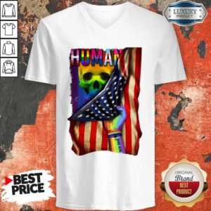 Hot LGBT American Flag Back Human Skull V-neck