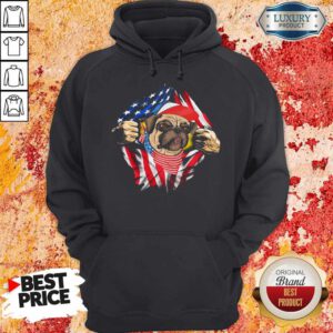 Hot Pug Dog With American Flag 4th Of July Independence Day Hoodie
