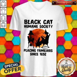 Nice Black Cat Humane Society Placing Familiars Since 1692 V-neck