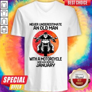 Pretty Never Underestimate An Old Man With A Motorcycle Who Was Born In January Moon V-neck